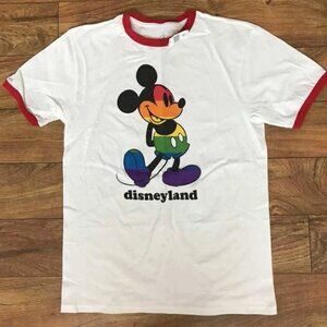 NEW Disneyland Disney Parks Mickey Mouse Rainbow Ringer Shirt - Medium